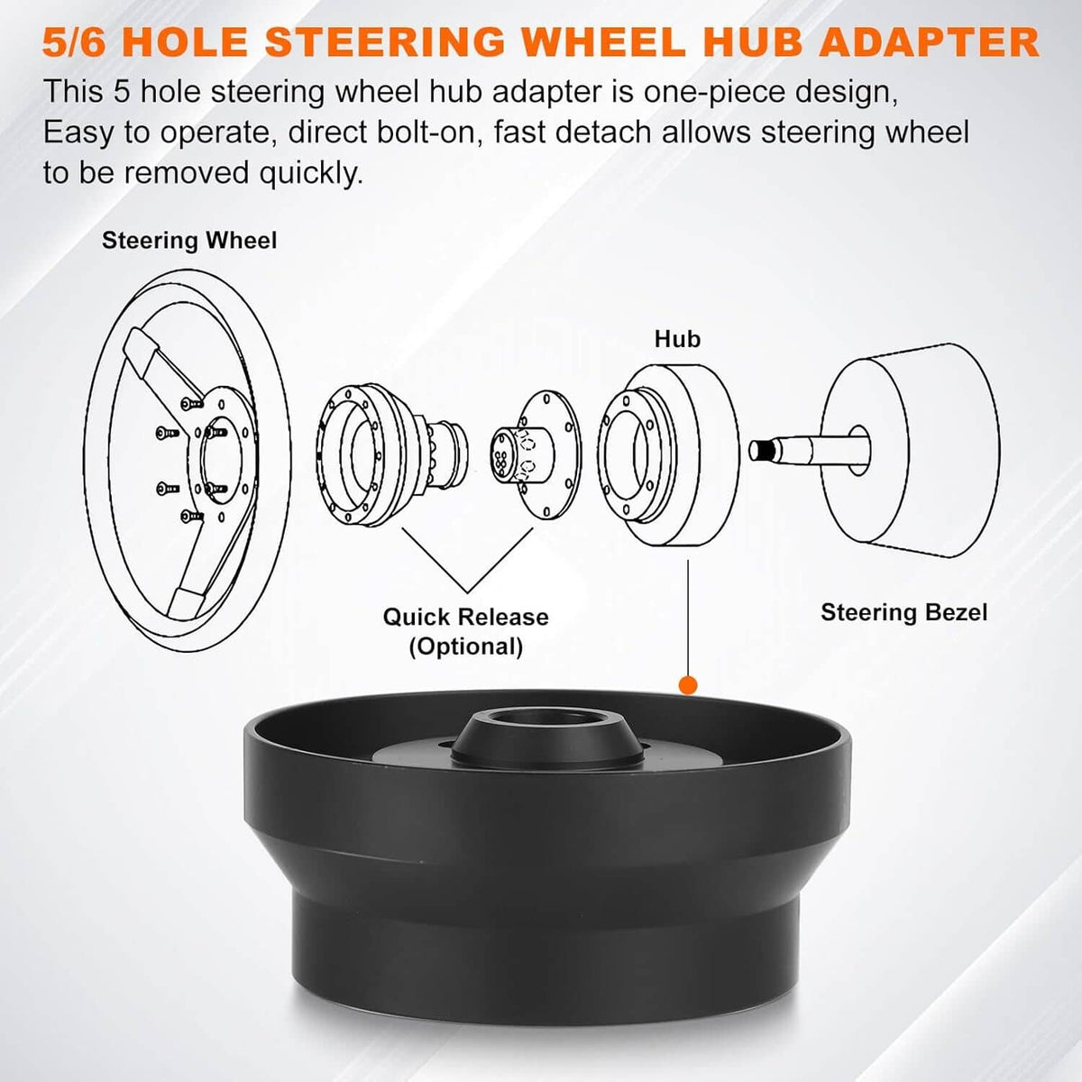 Solidspare 5 & 6 Hole Short Steering Wheel Hub Adapter for Flaming River Ididit GM Chevy