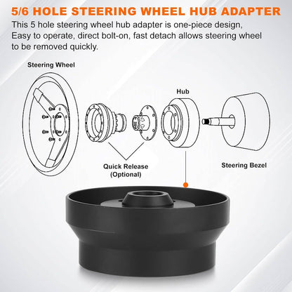 Solidspare 5 & 6 Hole Short Steering Wheel Hub Adapter for Flaming River Ididit GM Chevy