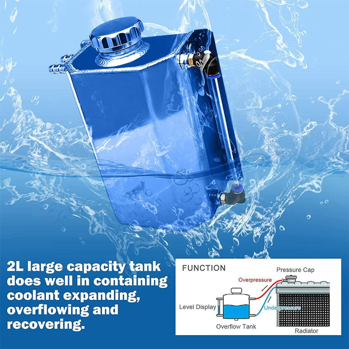Solidspare Universal 2L Aluminum Coolant Radiator Overflow Recovery Water Tank Bottle New