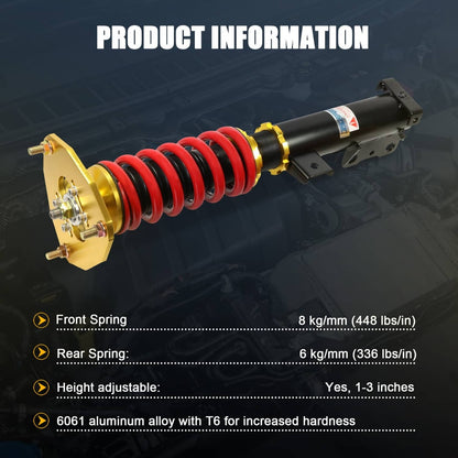 Solidspare Full Coilovers For 2000-2005 Mitsubishi Eclipse 3rd-Gen D53A / D52A Adj Height