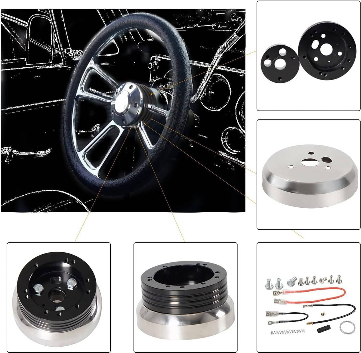 Solidspare 5 & 6 Hole Steering Wheel Polished Hub Adapter For Chevy Flaming River Ididit GM