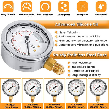 Solidspare Hydraulic Pressure Test Kit 5 Gauges 13 Couplings 14 Tee Connectors 5 Test Hoses