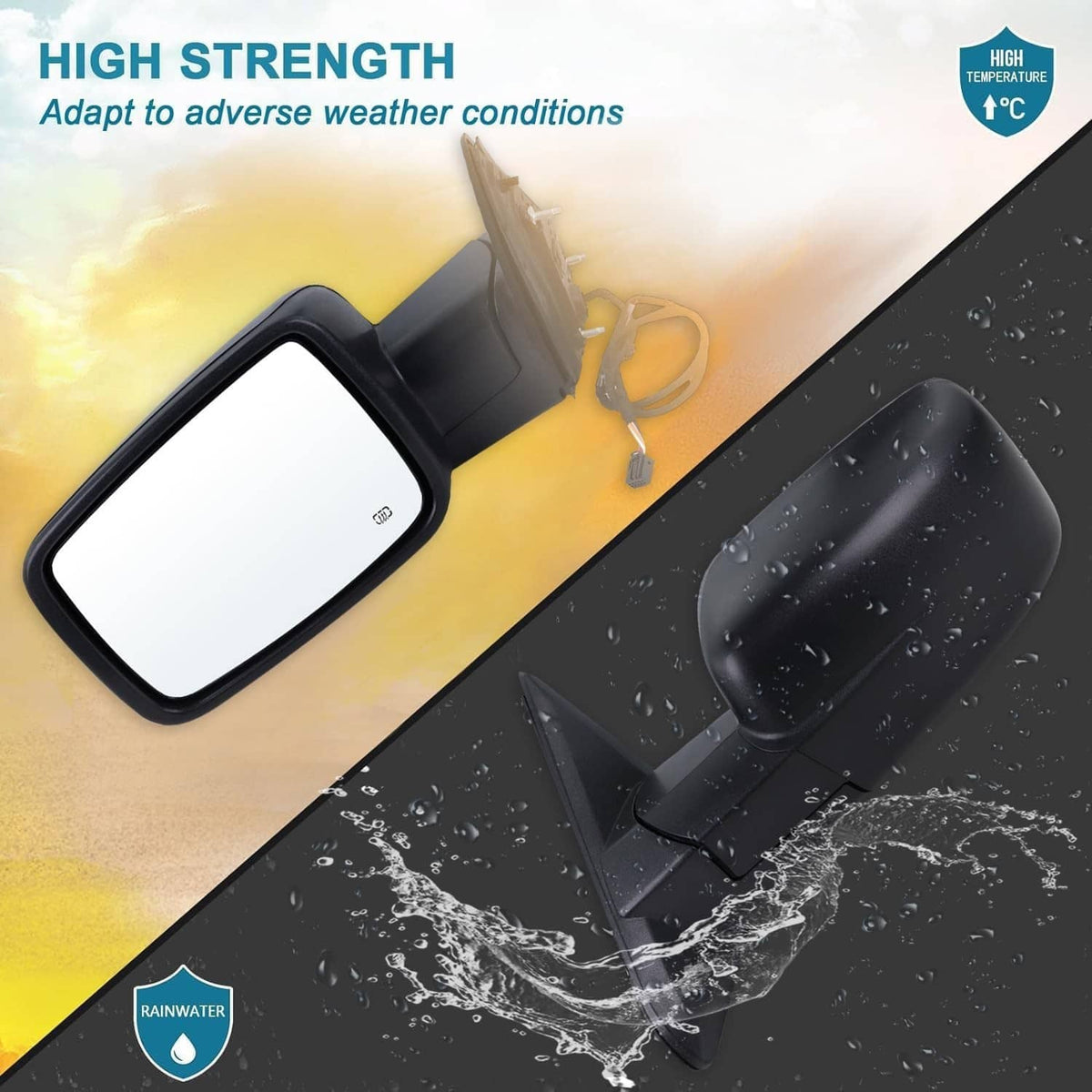 Solidspare Left / Driver Manual Fold+Heated+Temp Sensor Mirror For 2013-2019 Dodge Ram 1500