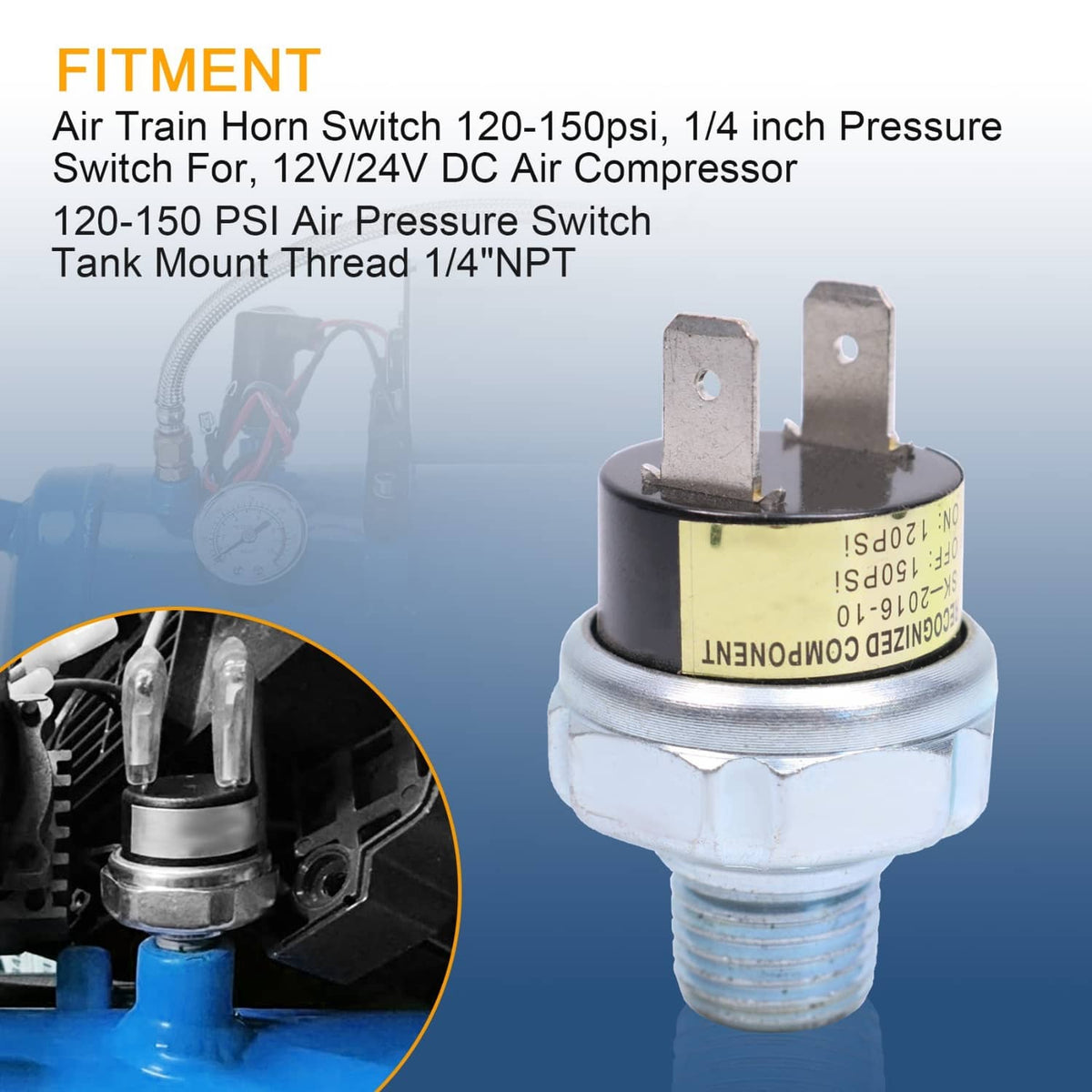 Solidspare Air Pressure Control Switch Valve F/Horn Compressor Tank 12V 120-150 PSI