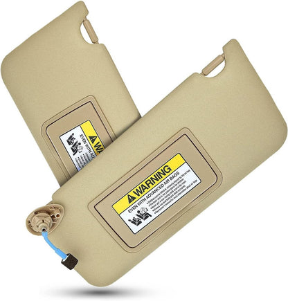 Solidspare Left & Right Side Beige Sun Visor For Honda Accord 2008 - 2017 w/Light & Mirror