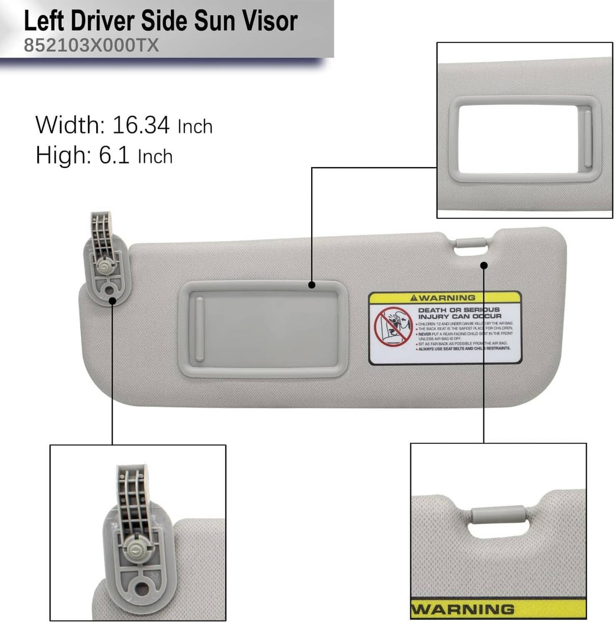 Solidspare Grey Sun Visor Makeup Mirror Left-Driver Side For 2011-2016 Hyundai Elantra MD