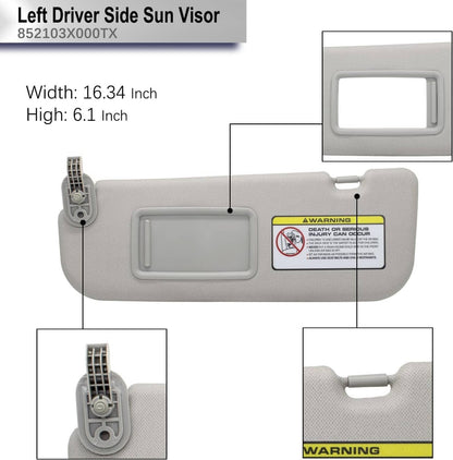 Solidspare Grey Sun Visor Makeup Mirror Left-Driver Side For 2011-2016 Hyundai Elantra MD