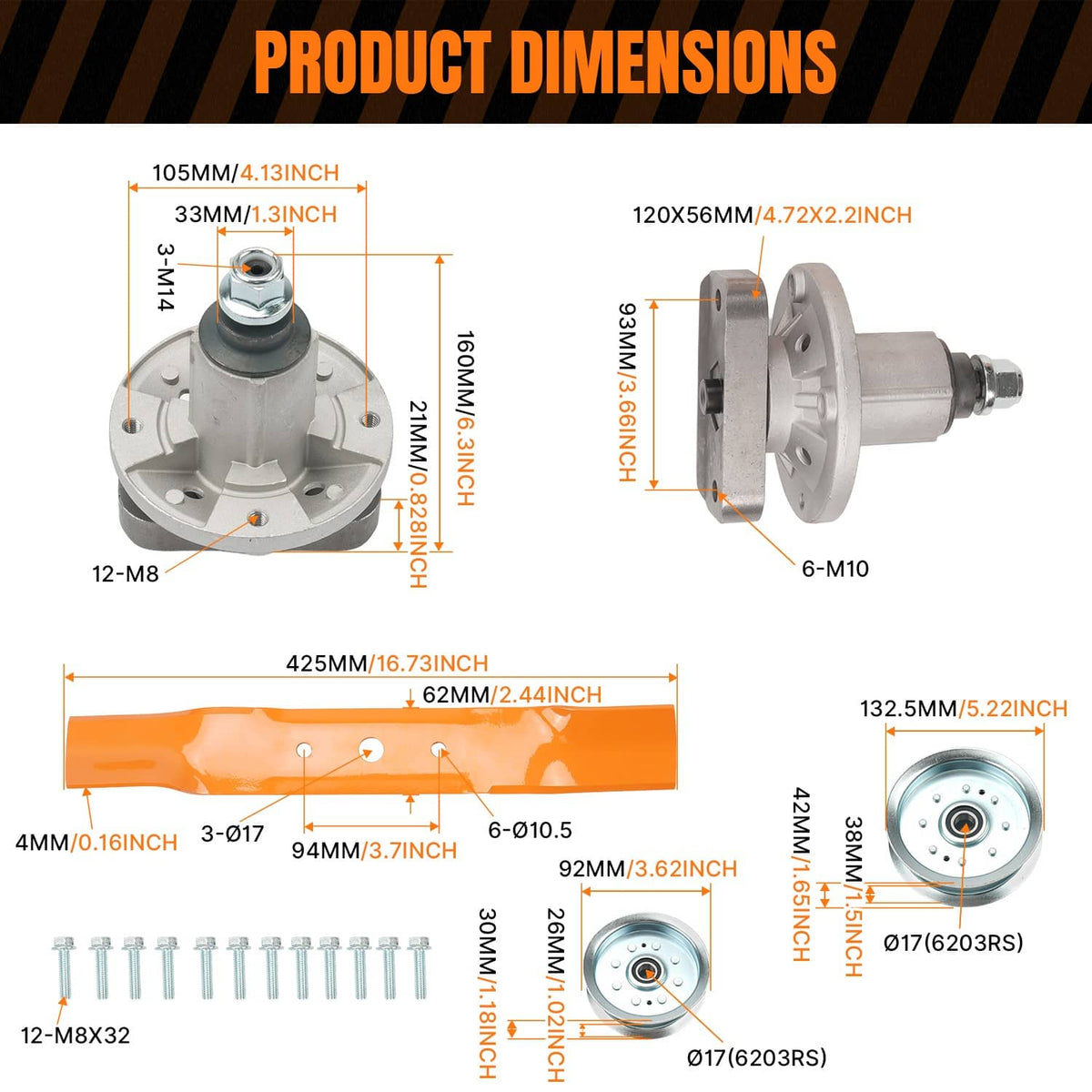 Solidspare 48" Deck Rebuild Kit for John Deere L120 L130 L2548 GY20996 GY20050 GY20067 New