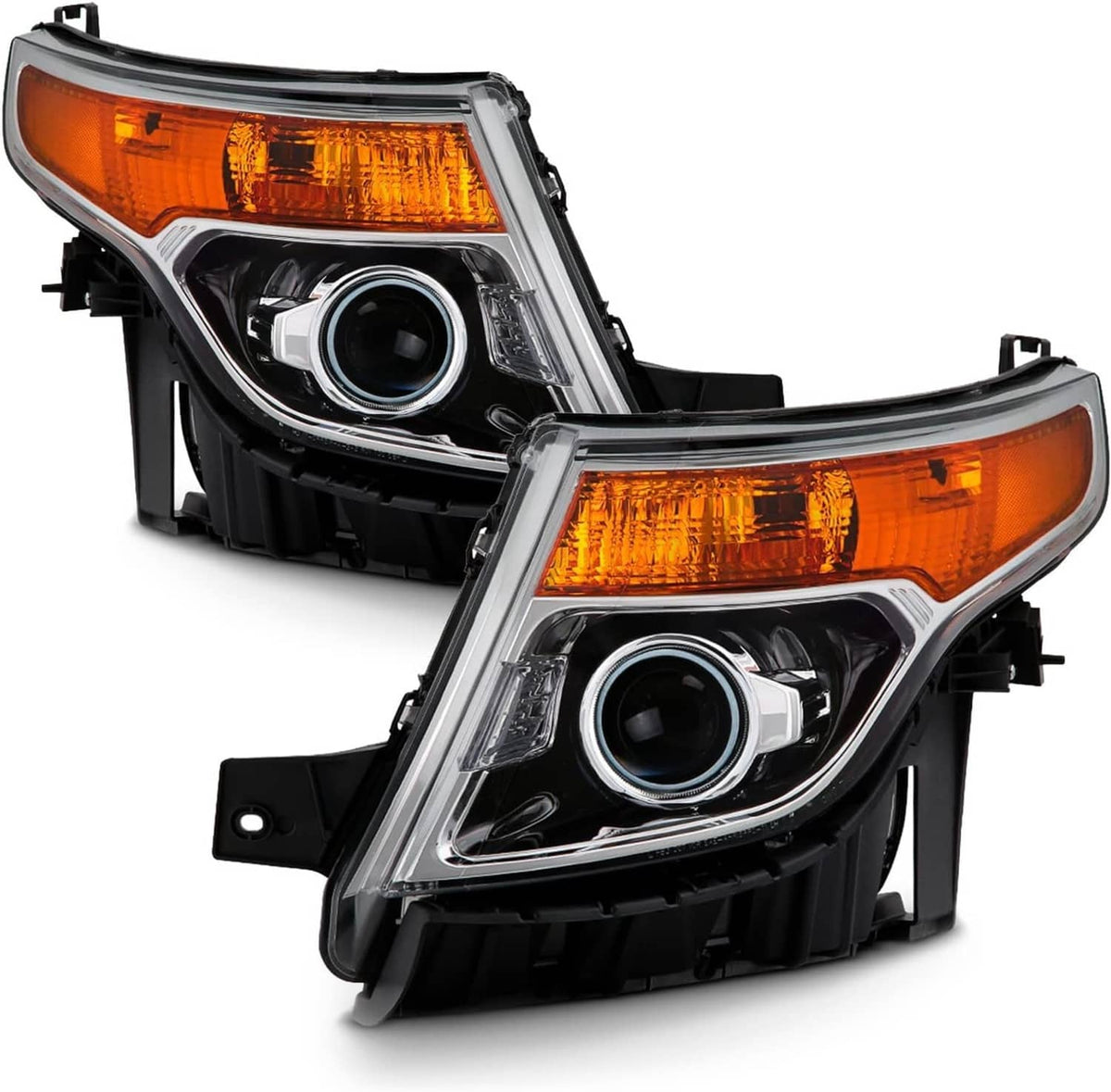 Solidspare For 2011-2015 Ford Explorer Halogen Chrome Housing Projector Headlights LH+RH