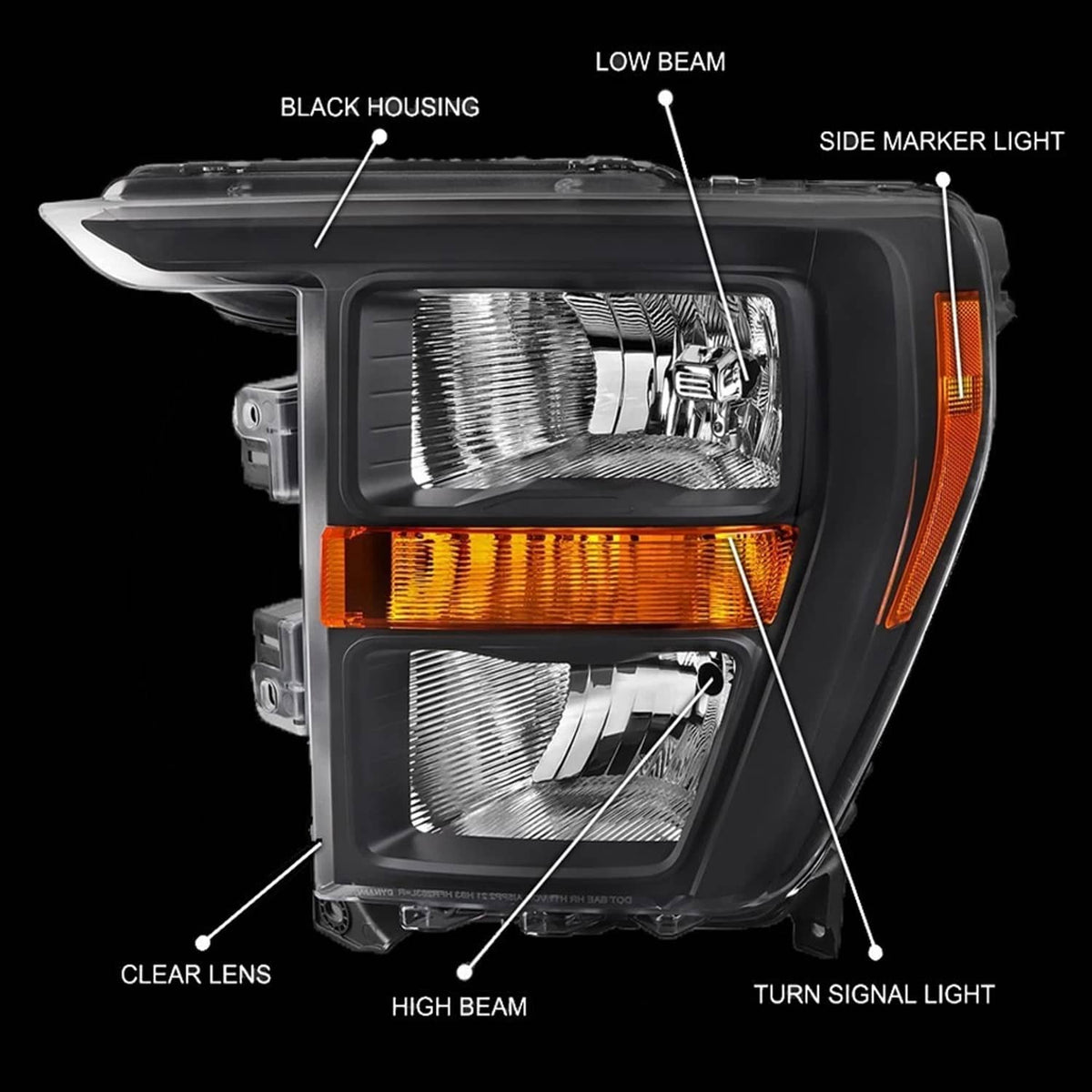 Solidspare For 2021 2022 2023 Ford F150 Halogen Black Headlights Headlamps Pair Left+Right