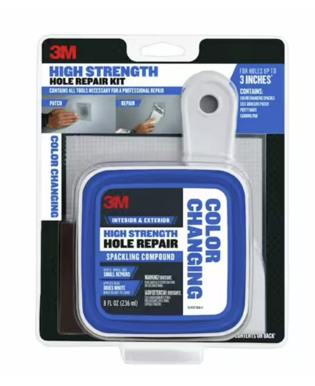 3M High Strength Hole Repair Kit, Color Changing Spackling Compound, 8 oz, Blue