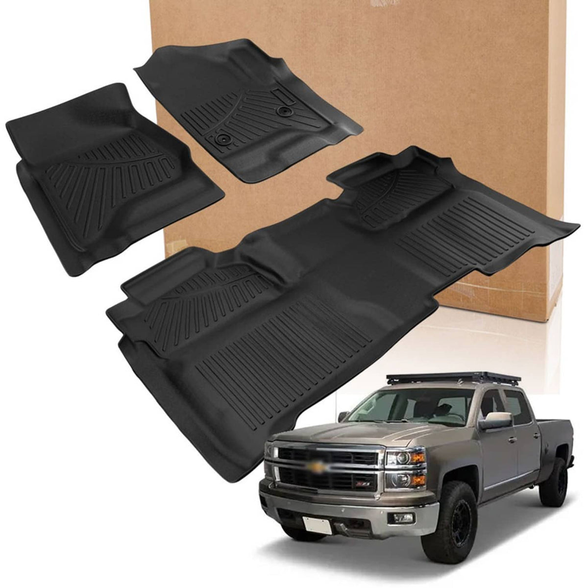 Solidspare For Chevrolet Silverado & GMC Sierra 1500 Crew Cab 2014-2018 TPE Floor Mats sET