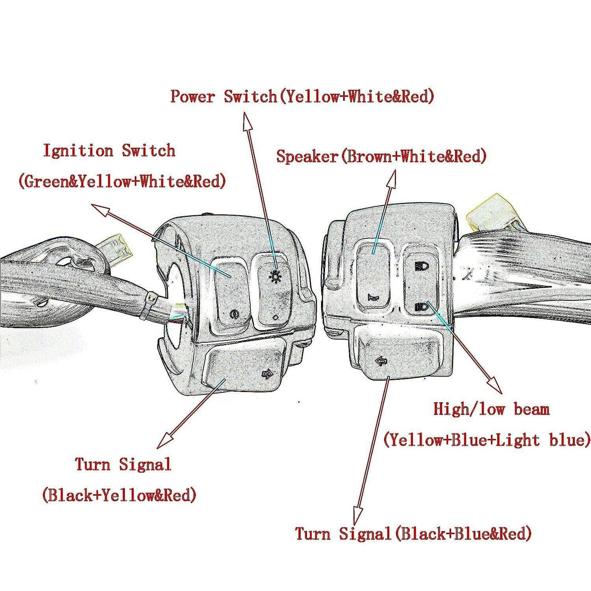 Solidspare 1" Motorcycle Handlebar Control Switches With Wiring Harness Kit For Harley