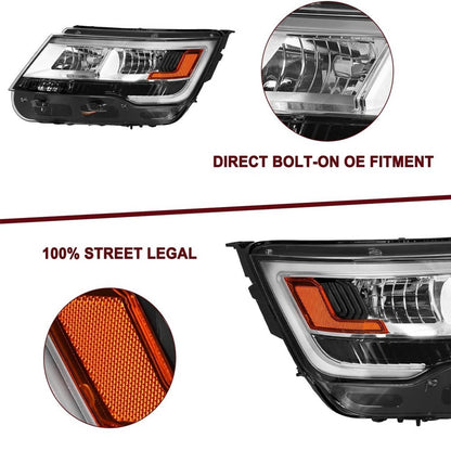 Solidspare Pair Headlights Assembly w/ LED DRL  LH+RH For 2016-2019 Ford Explorer Chrome