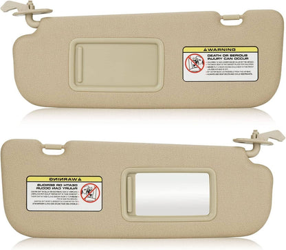 Solidspare Right & Left Side Beige Sun Visor w/Mirror Pair For 2011-2015 Hyundai Elantra