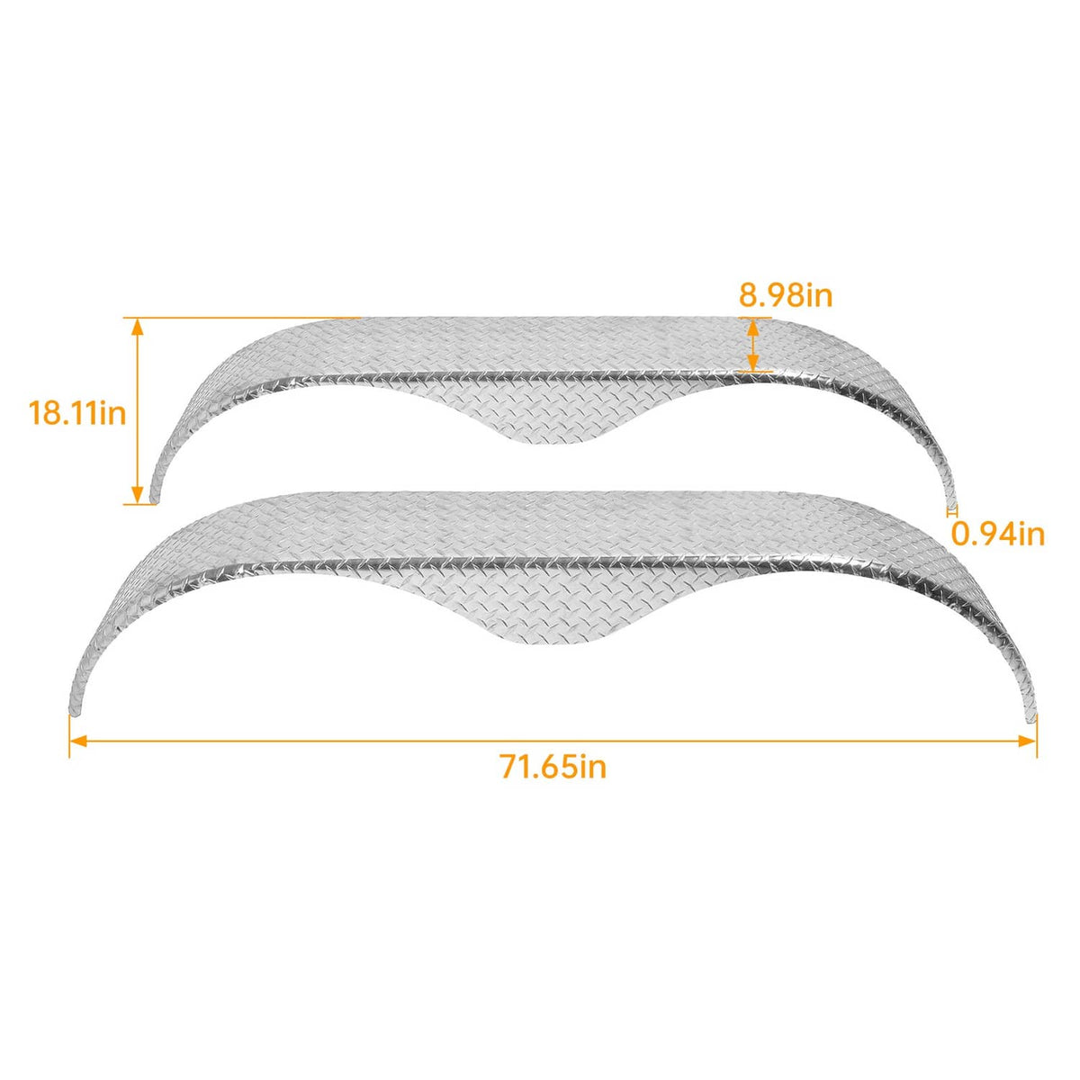 Solidspare Trailer Fenders 14" 15" 16" Tandem Teardrop Tread Plate Cargo 72" L 18" H 9" W