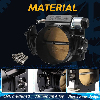 Solidspare 92MM Black Throttle body+TPS IAC+Bracket For Chevy GM Gen III LSX LS LS1 LS2 LS7