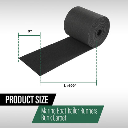 Solid Spare 9" x 50' Ribbed Bunk Carpet / Marine Boat Trailer Runners / Outdoor - Black