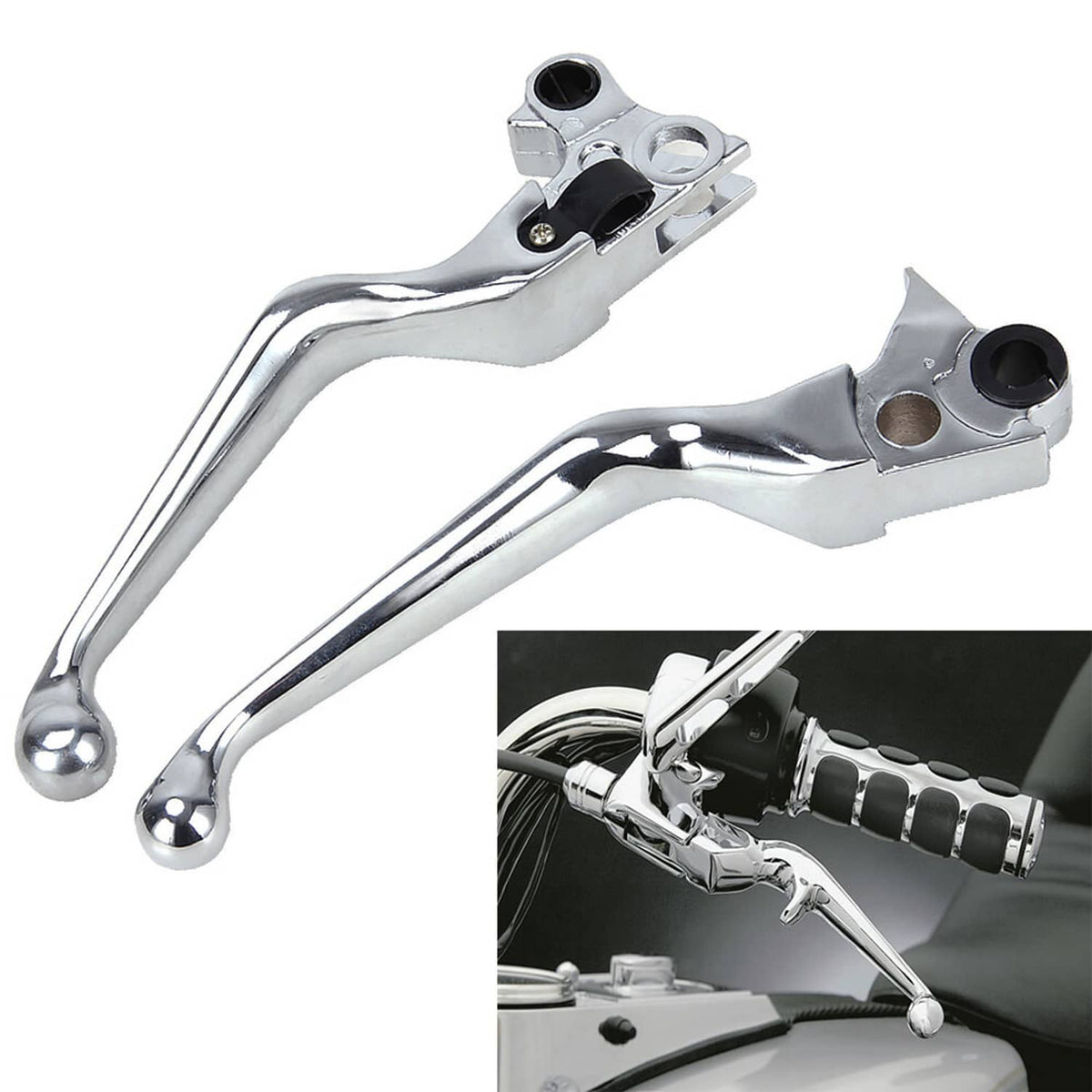 Solidspare 1 Pair Chrome Hand Levers Clutch Brake for Harley Sportster Softail Dyna Touring