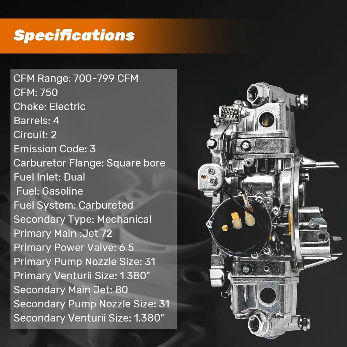 Solidspare For Holley Quickfuel Brawler 750 CFM Double Pumper 4 Barrel Carburetor E-Choke