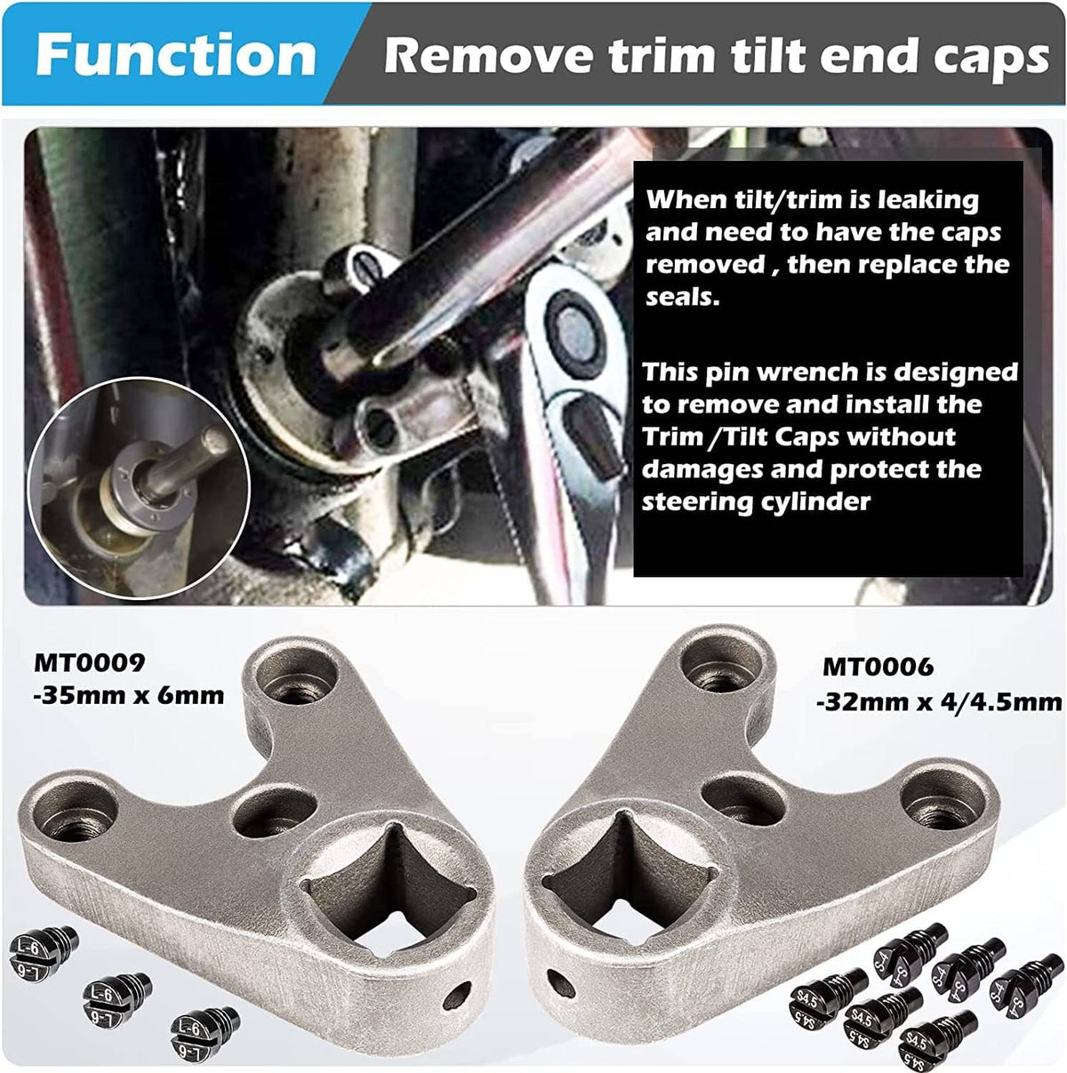 Solid Spare 115225FS Seal Kit for Yamaha, Trim/Tilt Pin Wrench MT0006 & MT0009 (Set of 3)