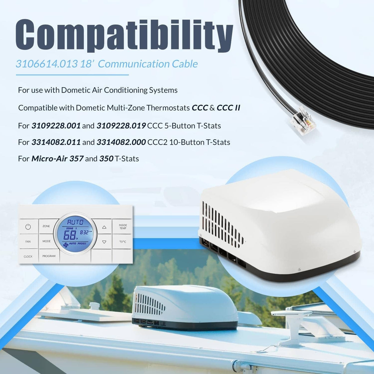 Solidspare 3106614.013 18’ RV Air Conditioner Communication Cable for Dometic Multi-Zone