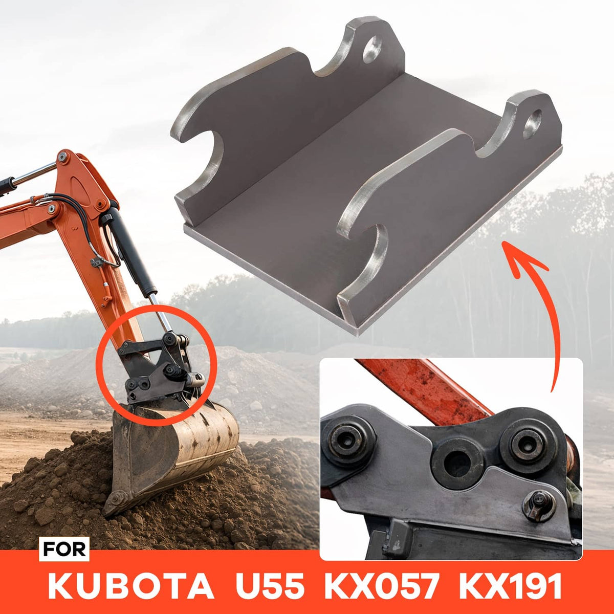 Solidspare Quick Tach Bracket Bucket Ear Attachment Plate For Kubota U55 KX057 KX191 Steel