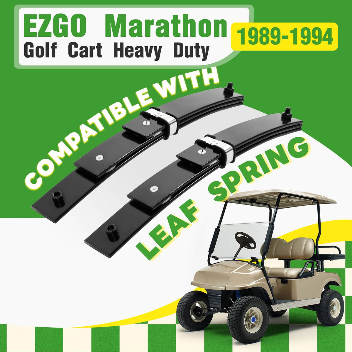 Solidspare For EZGO Marathon 1989-1994 Golf Cart Heavy Duty Front 3-Leaf Spring Set
