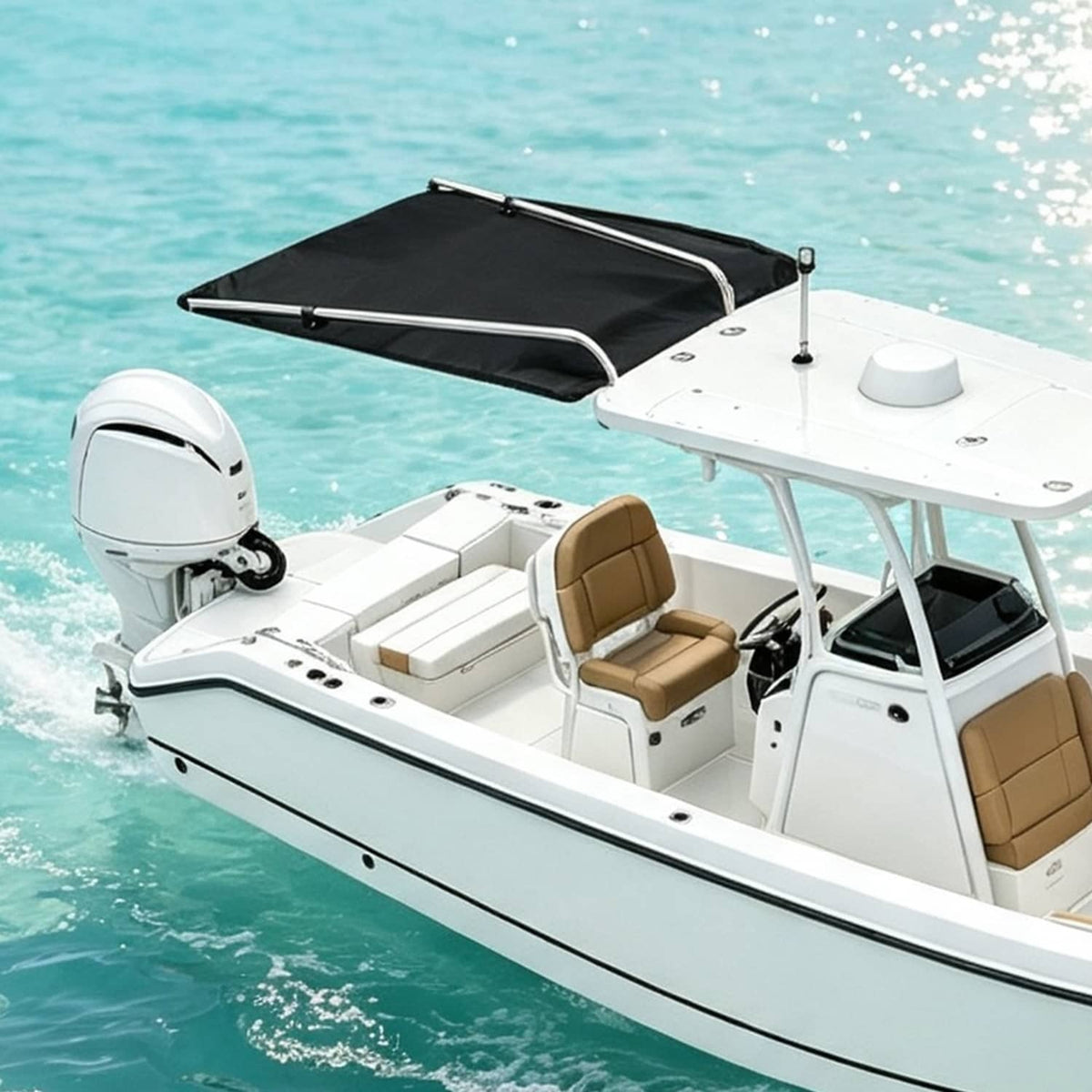 Solidspare Black Boat Sun Shade 304 Stainless Steel+Fabric Canopy For Universal Boat