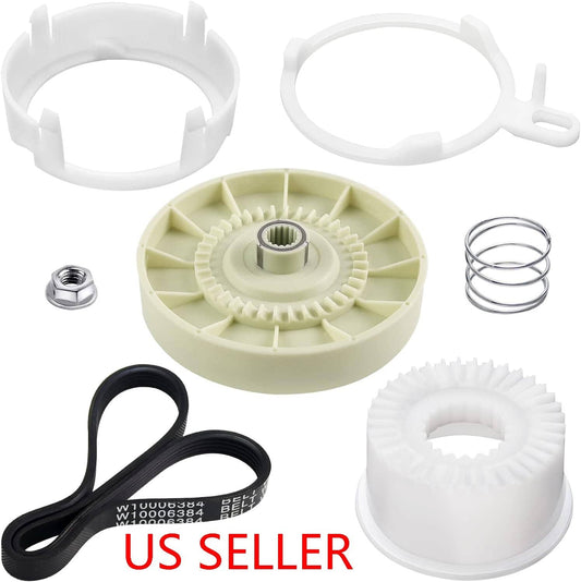 Solid Spare Washer Pulley Clutch Kit & Drive Belt for Whirlpool Kenmore Maytag