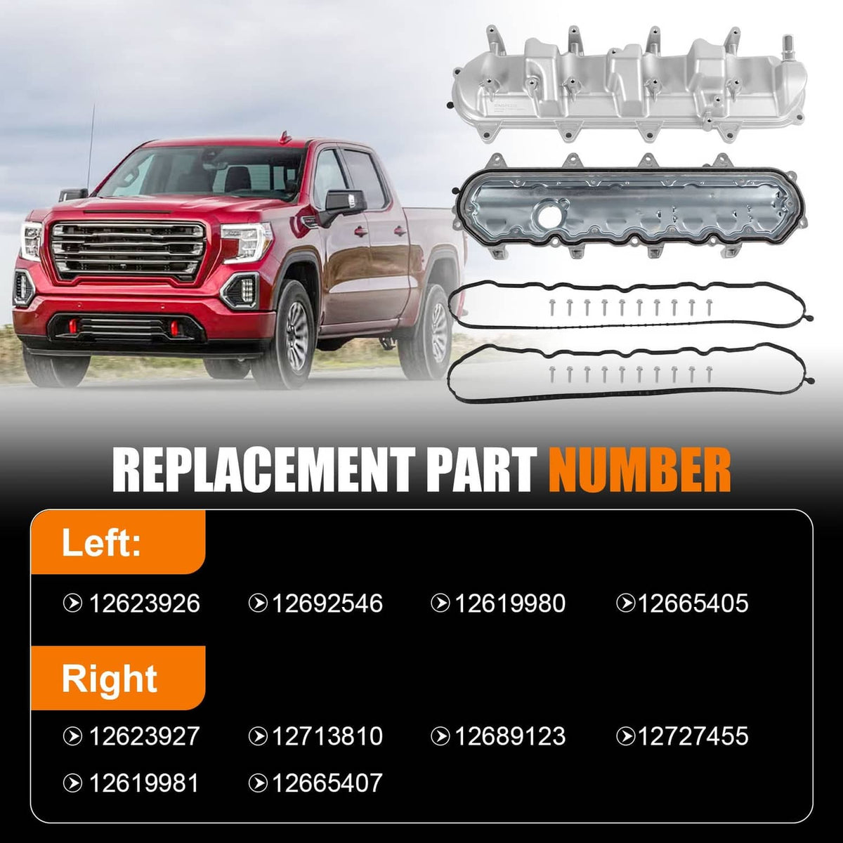 Solidspare 2PCS Aluminum Valve Cover with Gasket For Chevy Silverado 1500 Tahoe 2014-2020