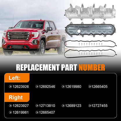 Solidspare 2PCS Aluminum Valve Cover with Gasket For Chevy Silverado 1500 Tahoe 2014-2020