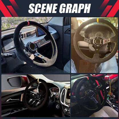 Solidspare 14" 350mm Racing Suede Leather Steering Wheel w/ Horn Button+Quick Release Kit