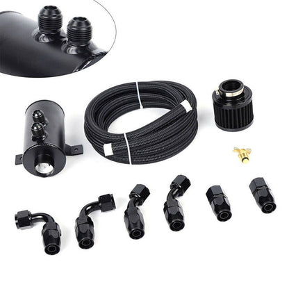Solidspare 10AN Oil Catch Can Reservoir Tank 2 Port Dual Breather Filter Baffled +10FT Hose