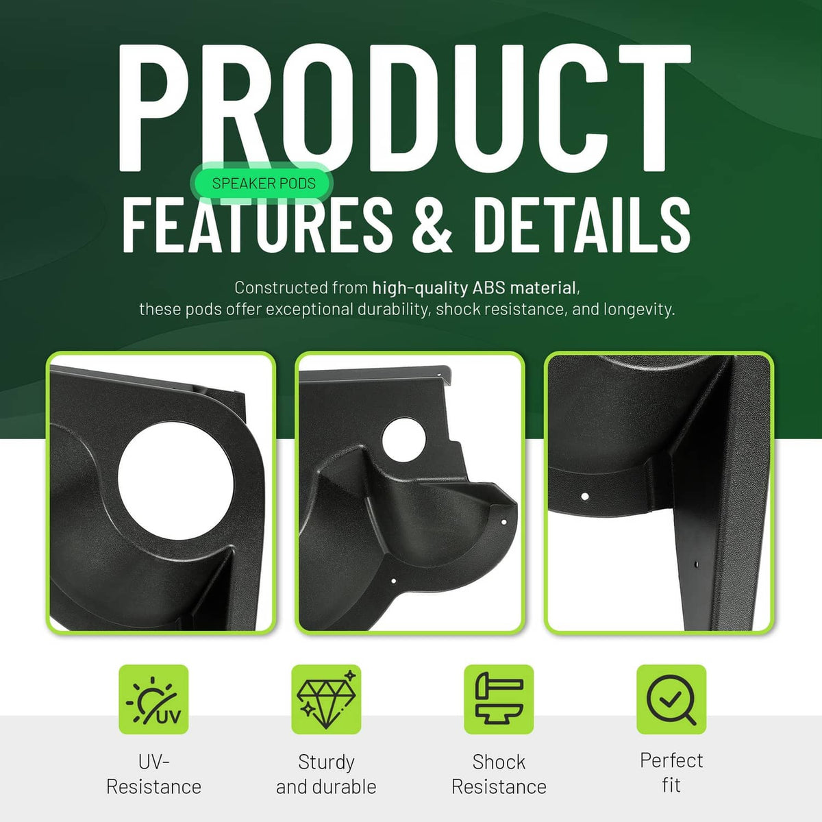 Solidspare For EZGO TXT Golf Cart Speaker Pods Fits 6.5" Speakers Audio Stereo Housings