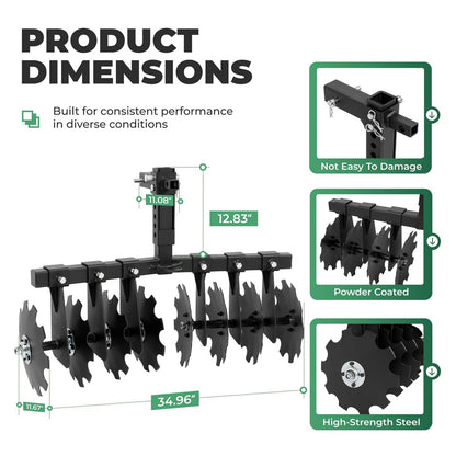 Solidspare 34" Disc Plow Harrow w/ 2-inch Receiver Hitch 8-blade disc For Tractor ATV UTV