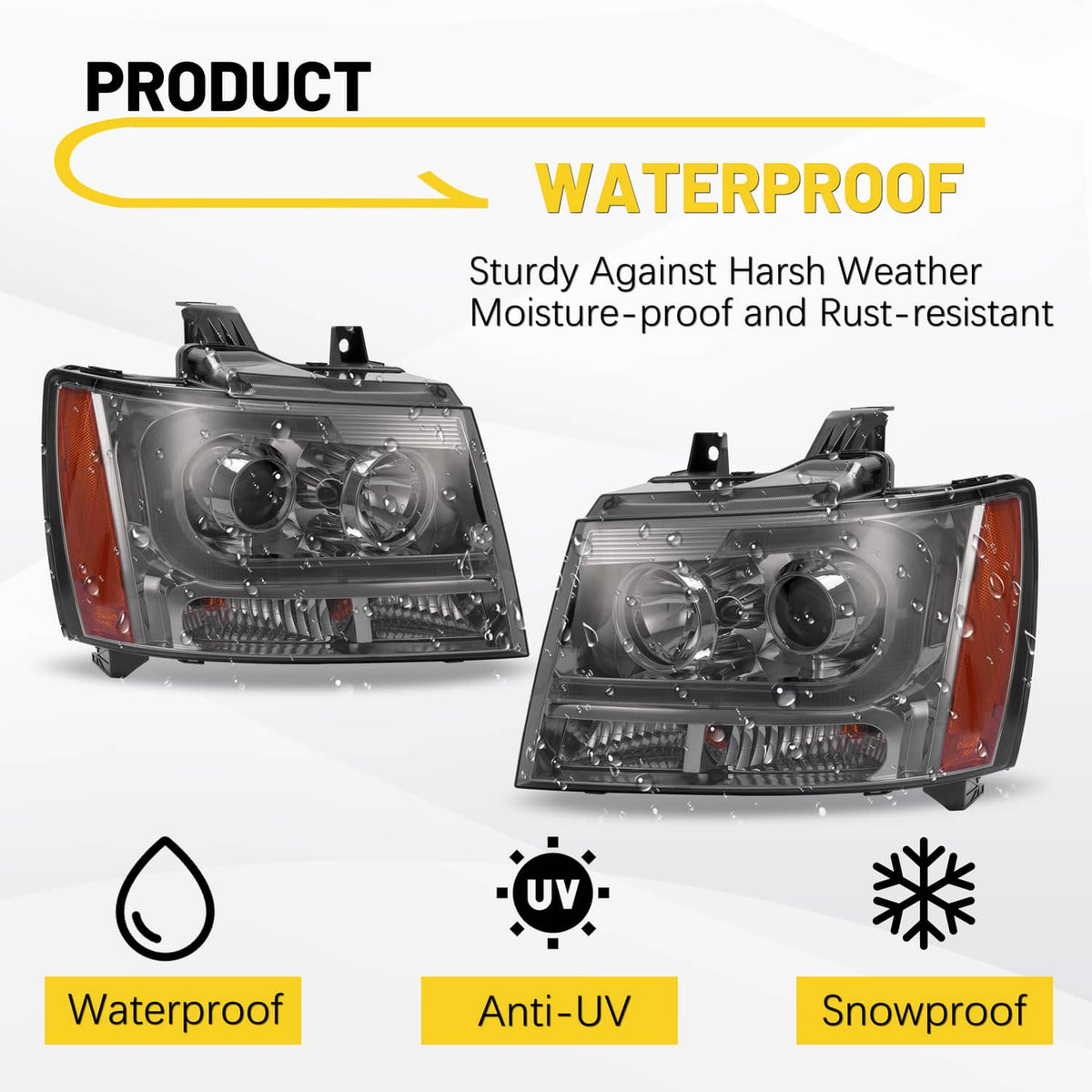 Solid Spare Headlights For Avalanche/Suburban/Tahoe 2007-2014 LED Bar LH+RH Projector