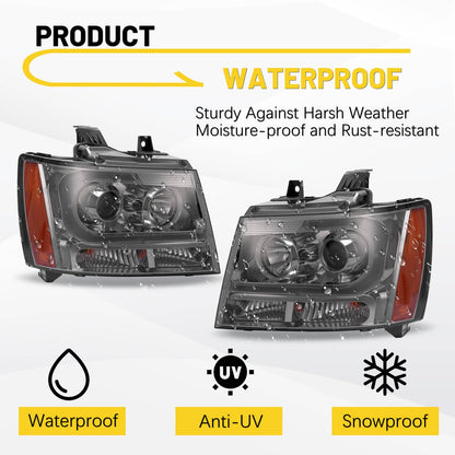 Solid Spare Headlights For Avalanche/Suburban/Tahoe 2007-2014 LED Bar LH+RH Projector