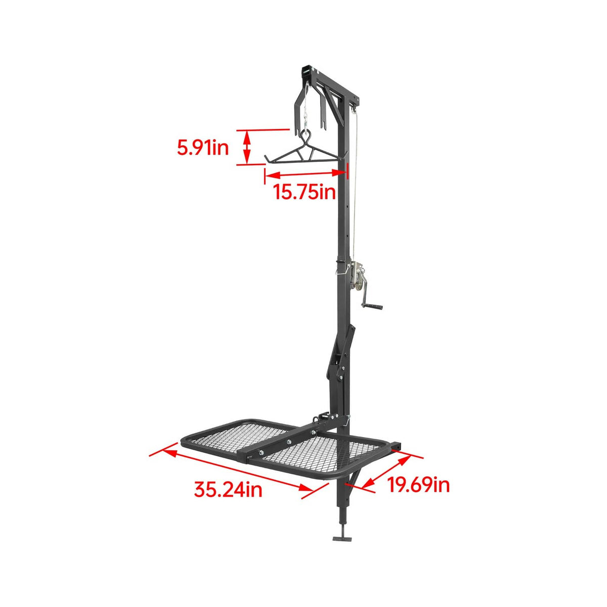 Solid Spare 400lbs 360° Swivel Hitch Mount Deer Hanger Game Hoist w/ Lifting System Platform