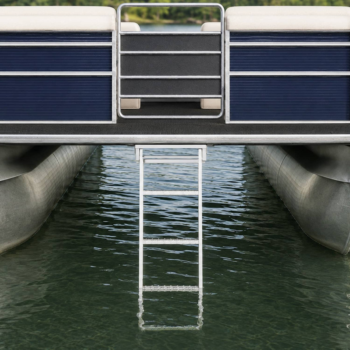 Solidspare 4 Step Pontoon Under Deck Boat Ladder Aluminum Under-Boat Mount , Silvery