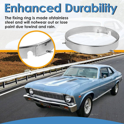 Solidspare Headlamp Retaining Ring Mounting Bucket Kit w/ hardware Camaro Nova rings 28pcs