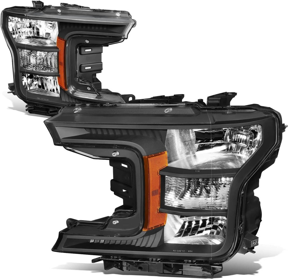 Solidspare Headlights For 2018-2020 Ford F150 Halogen Headlamps Black Clear  Right+Left