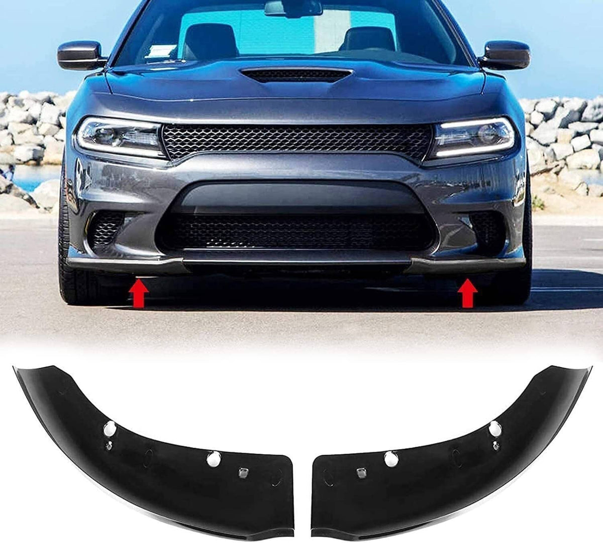 Solidspare Front Bumper Lip Splitter Trim Cover For 2015-2021 Dodge Charger SRT Scat Black