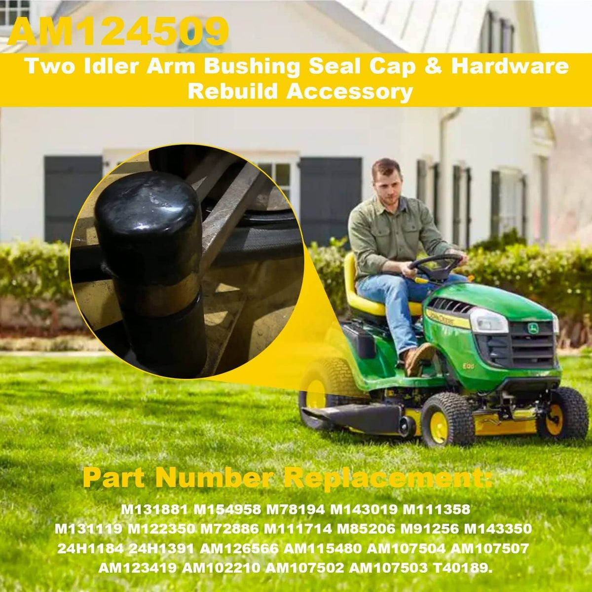 Solid Spare AM124509 Double Idler Arm Bushing Seal Cap & Hardware Rebuild Kit for John Deere