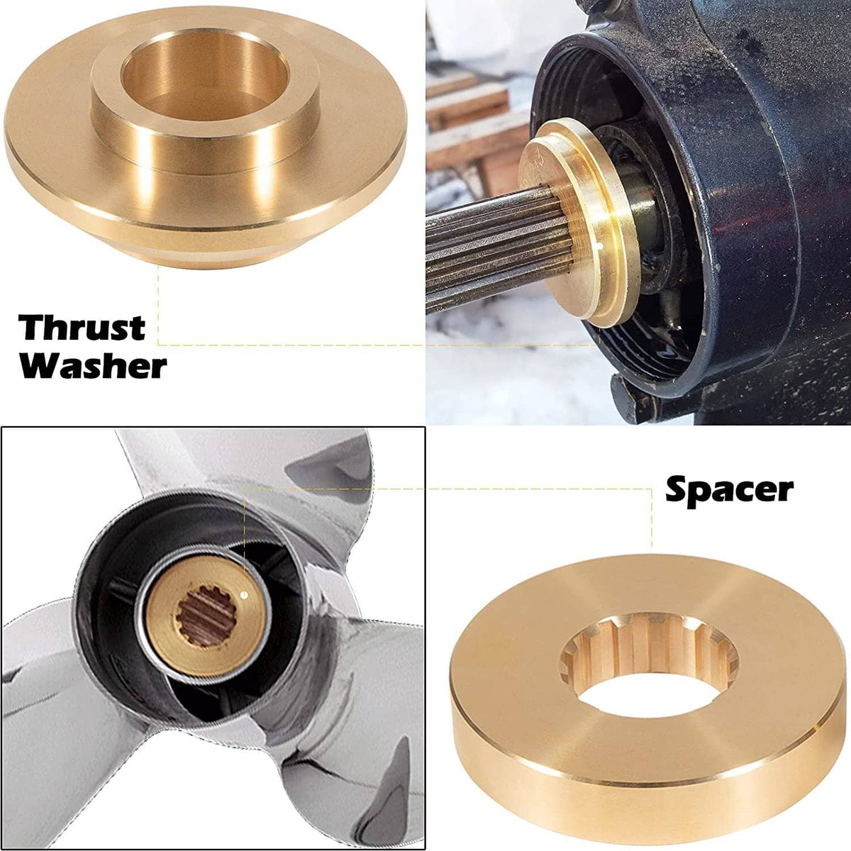 Solid Spare 150-300HP Propeller Hardware Kit Thrust Washer/Spacer/Nut for Yamaha Outboard