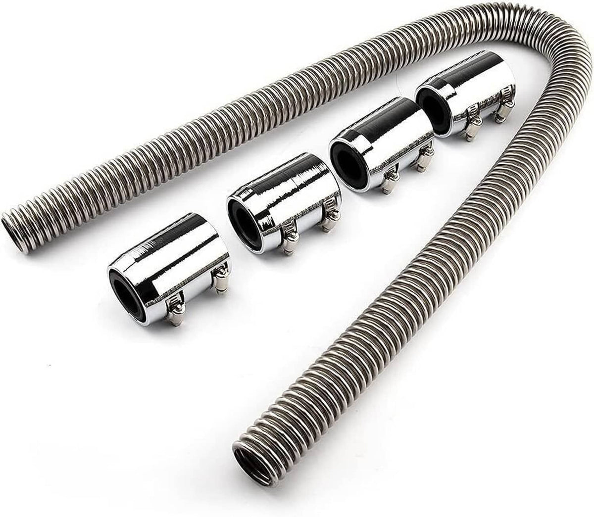 Solidspare Universal 48" Stainless Steel Radiator Flexible Coolant Water Hose W/ Caps Kit