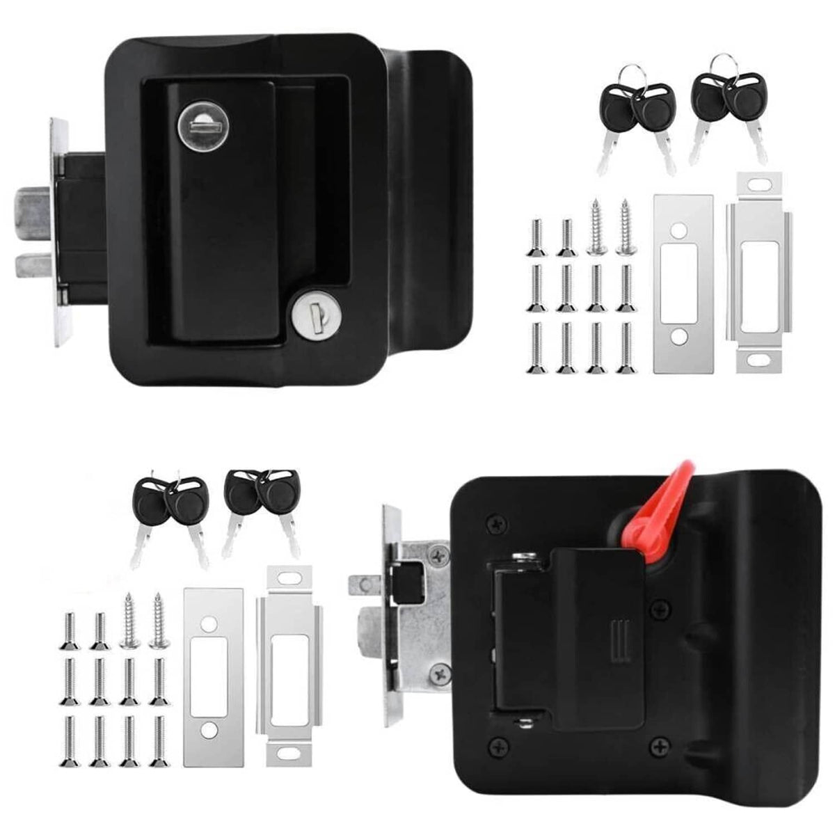 Solidspare 2Pcs Black RV Paddle Entry Door Lock Latch Handle Knob Deadbolt Camper Trailer