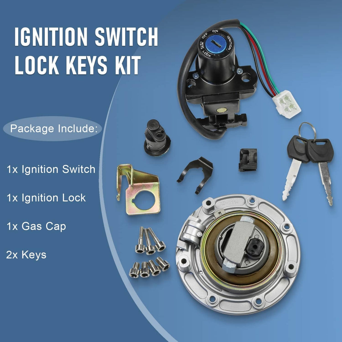 Solidspare Ignition Switch Lock Fuel Gas Cap Cover Set For Honda 2011-2013 CBR250R W/ Keys