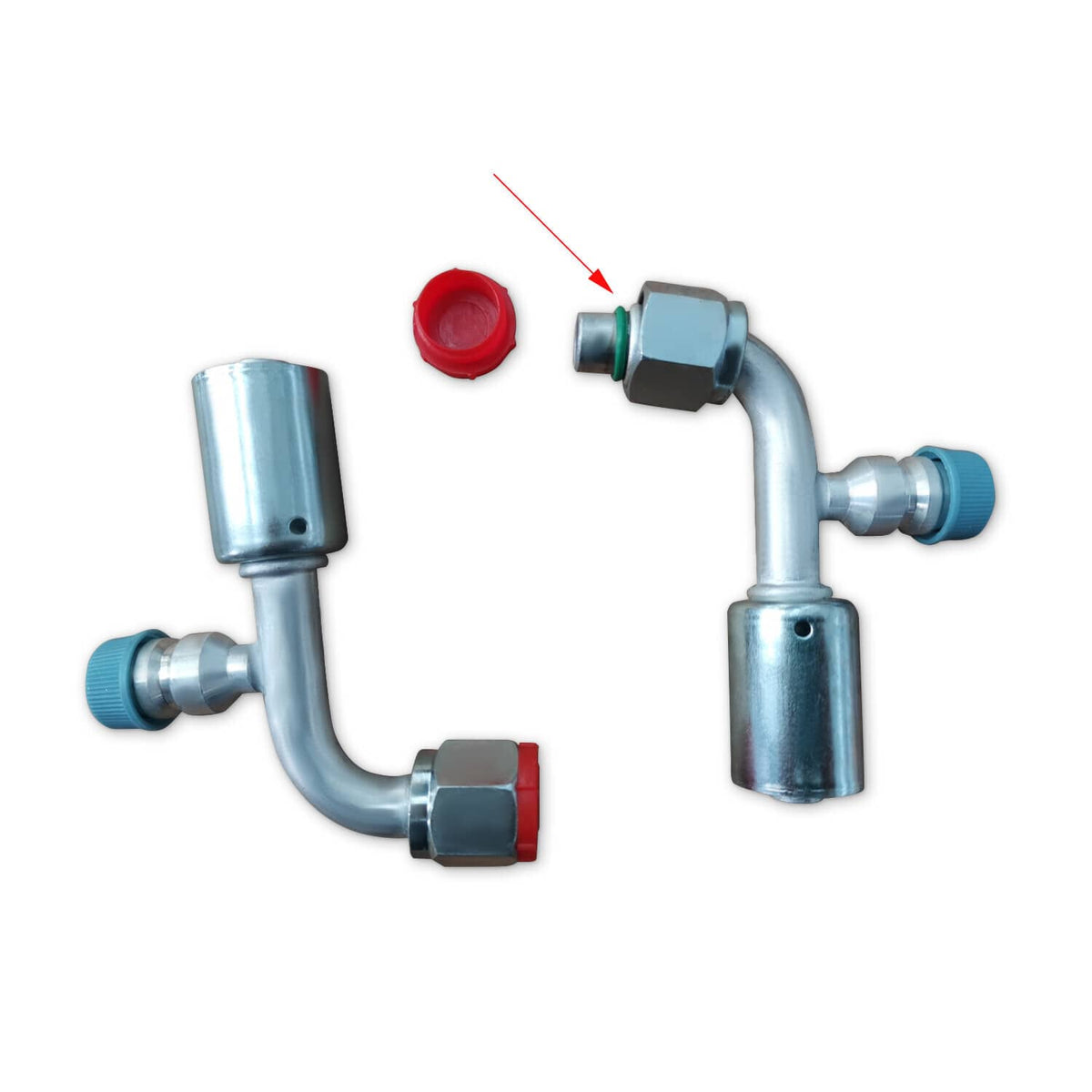 Solidspare AC Fitting Set #8 and #10 Female Oring Beadlock 90 Degree & R134a pressure valve