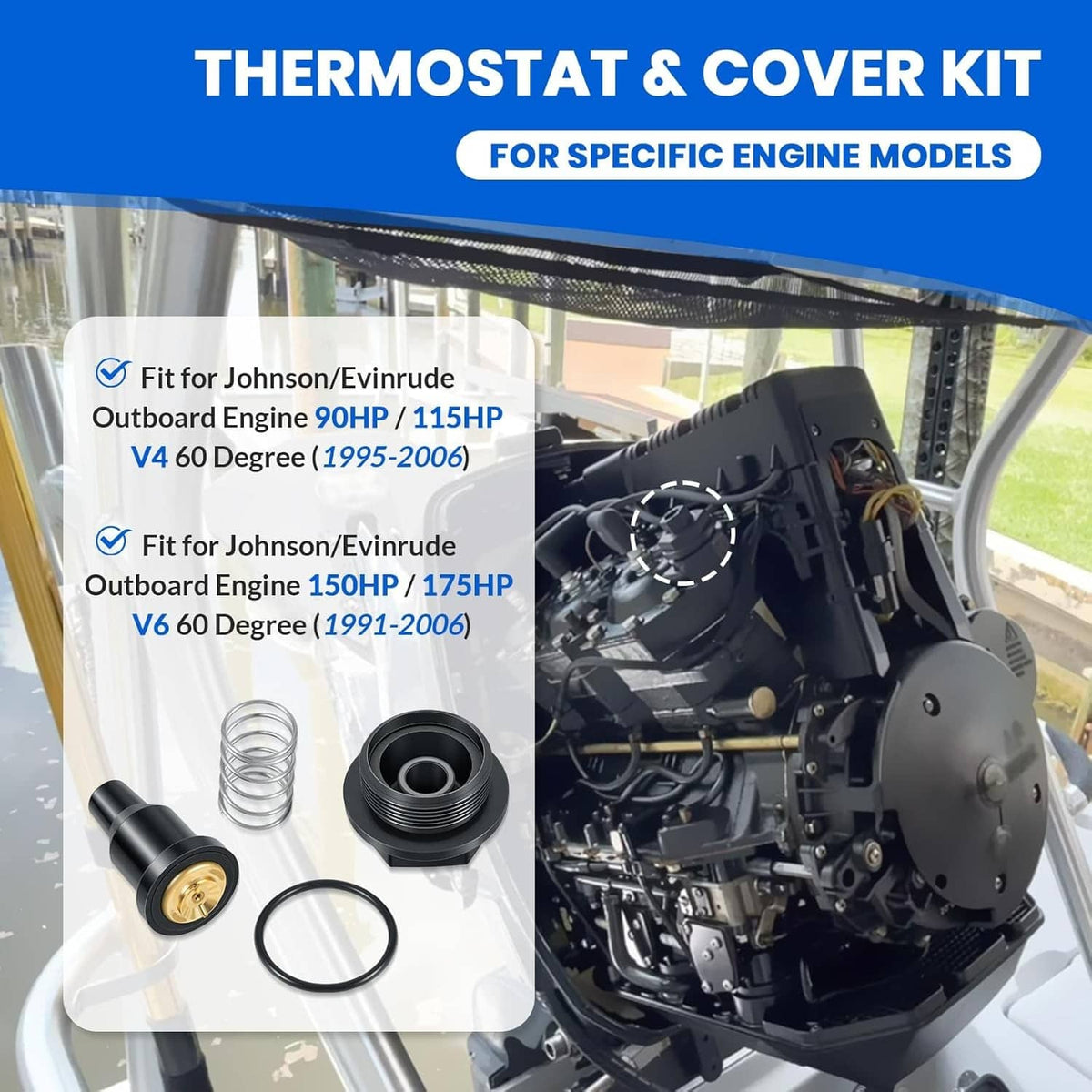 Solidspare Johnson Evinrude OMC OEM Thermostat And Cover Assembly, 0435597